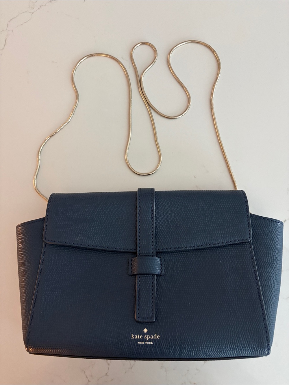 kate spade navy crossbody with gold chain strap